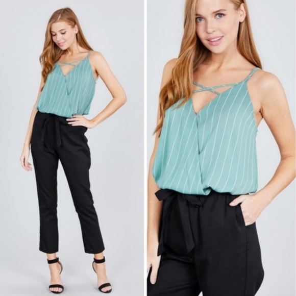 Sage Crisscross Strap Cami Top - Picture 2 of 6